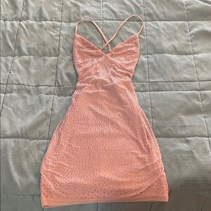 Chic Pink Rhinestone Mini Dress